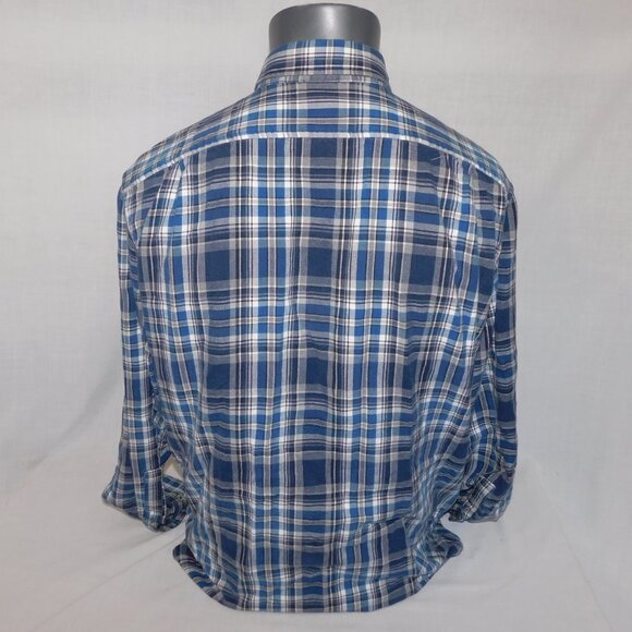 Eddie Bauer Mens L Blue White Plaid Button Front Relaxed fit Flannel Shirt - Picture 7 of 11